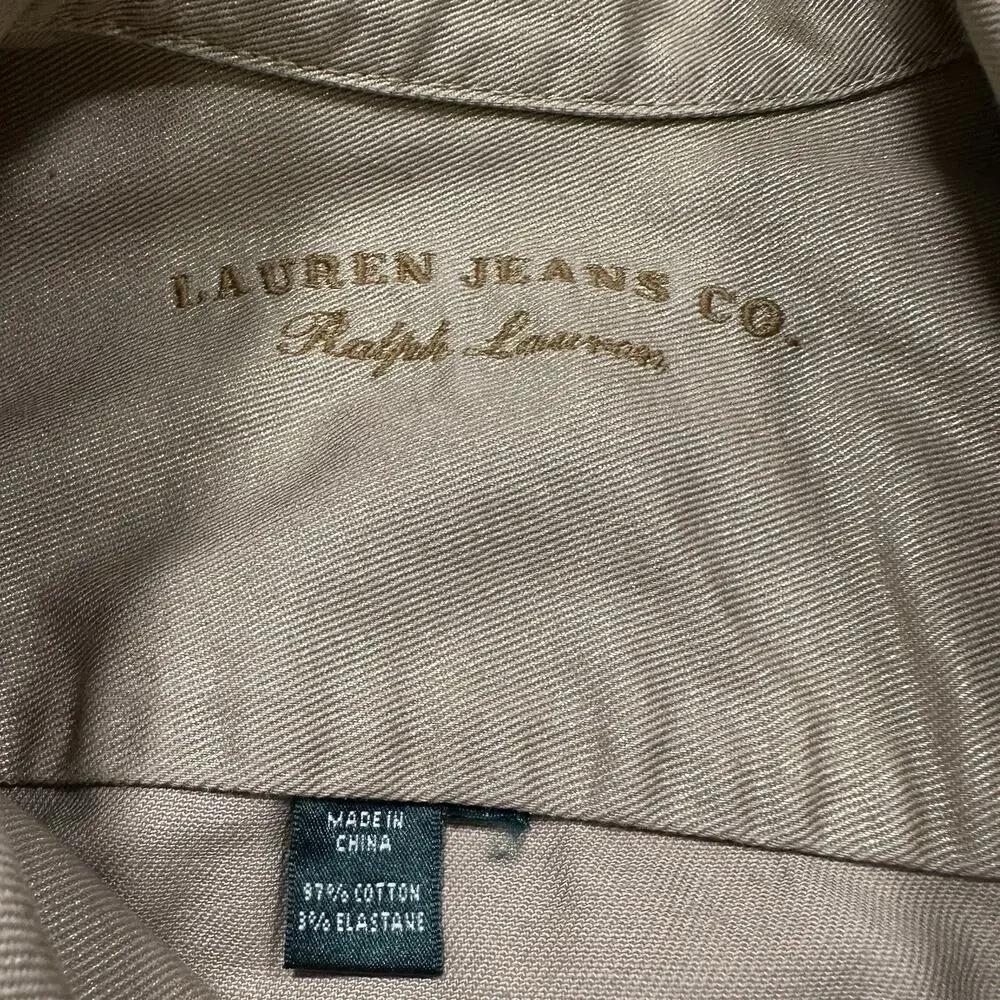 Vintage Lauren Ralph Lauren Denim Trucker Jacket Womens S Beige Gold Glitter - Picture 9 of 10